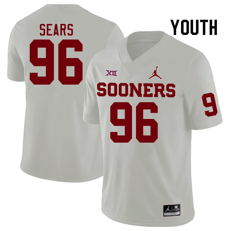 Youth #96 Davon Sears Oklahoma Sooners College Football Jerseys Stitched-White - Click Image to Close
